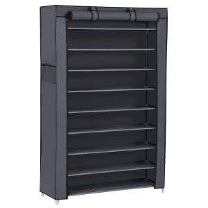 SONGMICS Suport pentru pantofi 10 niveluri suport pentru pantofi pentru zona de intrare 28 x 88 x 160 cm cu husa din tesatura ingust cadru metalic gri