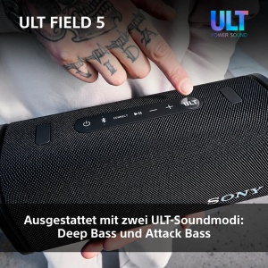 Sony ULT Field 5 - Difuzor portabil Bluetooth puternic, baterie de 25 de ore, 2 moduri de sunet ULT Power, IP67, rezistent la apa, rezistent la praf, lumini la 360deg, curea de umar detasabila - negru - Img 4