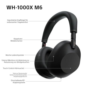 Sony WH-1000XM6 Casti Wireless Over-Ear Emblematice cu Anulare A Zgomotului, Sunet de Inalta Rezolutie, Confort Suprem, Design Pliabil, Husa Durabila, Baterie de 30 De Ore, iOS si Android - Negru - Img 11