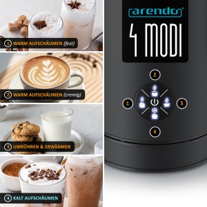 Spumator de lapte electric Arendo MILK SKY2 4 programe 500W 150-300 ml carcasa dubla din otel inoxidabil - Img 4