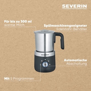 Spumator de lapte electric Severin SM 3588 550W NegruArgintiu Inox 5 programe - Img 4