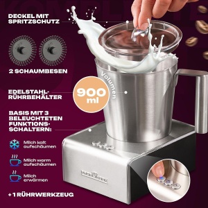 Spumator de lapte ProfiCook PC-MS 1032, 900ml, 600W, inox - Img 5