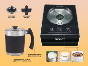 Spumator lapte Beper BB.200, 650W, 500ml, temperaturi ajustabile, negruargintiu - Img 3