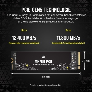 SSD Corsair MP700 PRO 1TB M.2 PCIe Gen5 NVMe 2.0 - 12400MBs citire, negru - Img 3