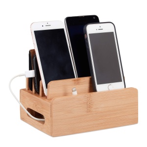 Statia de incarcare din bambus pentru 6 dispozitive, Relaxdays, 9x17x13 cm, design natural