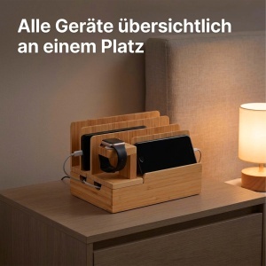 Statia de incarcare Relaxdays pentru Apple Watch, Bambus, 15 x 21,5 x 15 cm - Img 5
