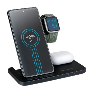 Statie de incarcare 3-in-1 Grundig pentru Apple Watch si iPhone, 10W, design pliabil