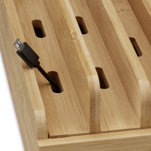 Statie de incarcare Relaxdays din bambus pentru 6 dispozitive, organizator cabluri - Img 7