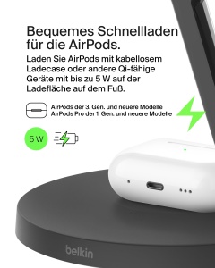 Statie de incarcare wireless Belkin BoostCharge Pro 3-in-1, 15W, MagSafe, Negru - Img 5