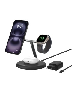 Statie de incarcare wireless Belkin BoostCharge Pro 3-in-1, 15W, MagSafe, Negru