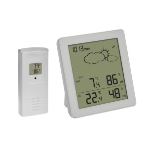 Statie meteo digitala TFA Dostmann Clear 35116802 cu senzor extern temperatura si umiditate compacta alba