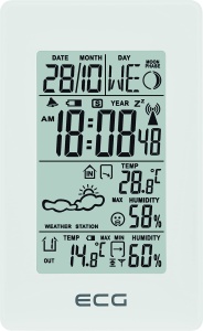 Statie Meteo ECG MS 100 cu Senzaor Fara Fir, Termometru, Higrometru, Alb - Img 1