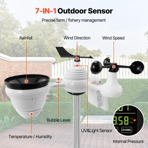 Statie meteo solara VEVOR Profi 7-in-1, Wi-Fi, display 7.5 inch, senzor exterior - Img 2
