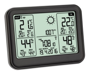 Statie meteo TFA Dostmann MEMO 35114101 Display clar Extensibila cu 3 senzori Negru