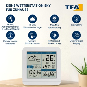 Statie Meteo TFA Dostmann SKY 35.1152.02, alba, cu senzor exterior - Img 2
