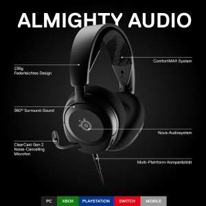 SteelSeries Arctis Nova 1 Gaming Headset Negru Sunet Hi-Fi Surround 360 Microfon Noise Cancelling - Img 3