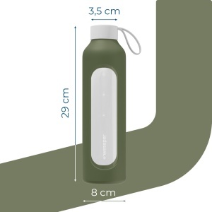 Sticla de apa din borosilicat Wessper D1, 1 litru, cu husa din silicon, fara BPA, culoare olive - Img 4
