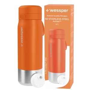 Sticla filtranta Wessper Edelstahl 700ml cu filtru Actitex, portocalie