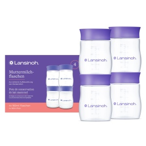 Sticla pentru lapte matern Lansinoh, 4 x 160 ml, design compact, reutilizabila