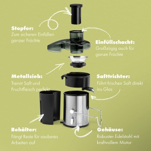 Storcator Clatronic | zdrobiti fructe intregi | jgheab mare de alimentare | Storcator lent | Opritor de picurare pentru lucrari curate | Usor de curatat | 400W | Storcator de legume si fructe | Storcator | AE 3666 - Img 5