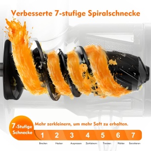 Storcatorul AMZCHEF Castigator al testului de legume si fructe - Storcator lent cu functie de mestecat invers - Zdrobire frageda fara filtrare - Storcator electric cu perie si 2 cani - portocale - Img 3