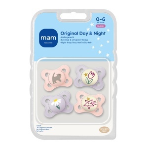 Sucea pentru bebelusi MAM Original Day Night, 0-6 luni, 4 bucati, silicon SkinSoft - Img 2