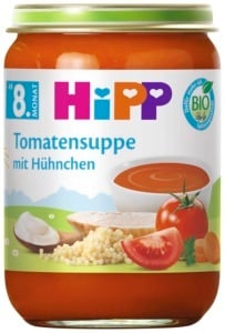 Supa Bio de Rosii cu Pui HiPP, 6 x 190g, fara sare, cu Omega-3