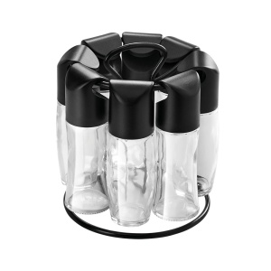 Suport condimente Metaltex Spice-8, Transparent Negru, 8 recipiente
