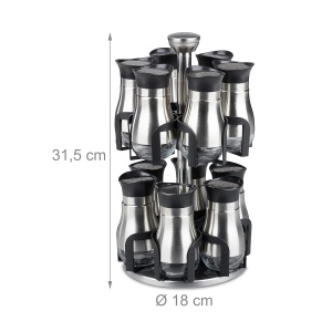 Suport condimente Relaxdays, 12 borcane, rotativ, inox si sticla, argintiunegru - Img 4