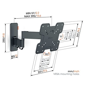 Suport de perete pentru televizor pivotant Vogel's Quick TVM 1245 pentru televizoare de 19-43 inchi, max. 15 kg, pivotare pana la 180deg, suport TV Full-Motion max. VESA 200x200, compatibilitate universala - Img 8