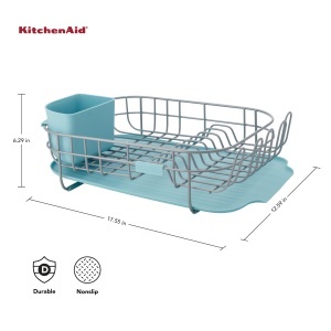 Suport de uscare compact KitchenAid cu tava de scurgere si cos detasabil 32x44x16 cm Mineral Water - Img 2