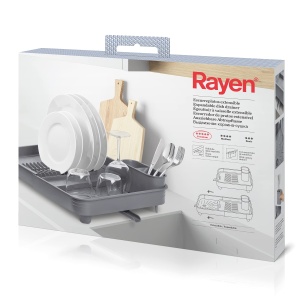 Suport extensibil pentru vase Rayen, 36x51 cm, cu scurgere rotativa, gri