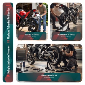 Suport motocicleta VOUNOT cu roti, capacitate 390 kg, ajustabil, negru - Img 7