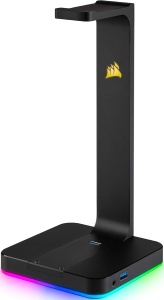 Suport pentru casti audio Corsair ST100 RGB, aluminiu, 2 porturi USB 3.1, negru