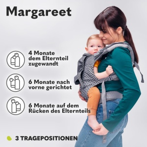 Suport pentru copii LIONELO Margareet, 3 pozitii de transport, pozitia corecta a bebelusului, gluga retractabila, protectie dubla, materiale prietenoase cu pielea, curea, certificat TUV - Img 5