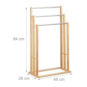 Suport pentru prosoape Relaxdays, 3 brate, bambus, 84x48x26 cm, design modern - Img 3