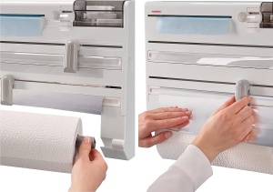 Suport pentru role de perete Leifheit Parat Plus ComfortLine Series, pentru fiecare bucatarie, dozator de taiere dovedit pentru aluminiu si folie alimentara, taietor de folie cu cutit special, alb - Img 4