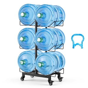 Suport pentru sticle de apa VEVOR, 3 niveluri, pentru 6 sticle, cu roti