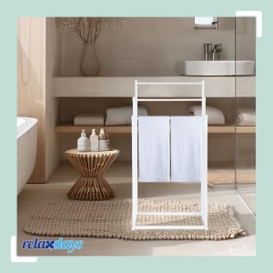 Suport prosoape Relaxdays, 3 stangi, metal, alb, 86 x 44 x 21 cm - Img 2