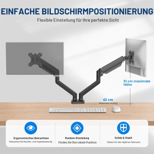 Support Monitor Dual GRIFEMA, pentru 13-32 inch, ajustabil, capacitate 9kg - Img 5