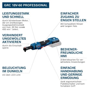 Surubelnita cu clichet Bosch Professional GRC 18V-60 60 Nm 400 RPM cu L-BOXX - Img 2