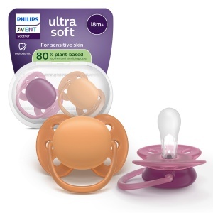 Suzeta Philips Avent Ultra Soft SCF09303 BPA-Free pentru copii 18 luni Rosu si Portocaliu 2 bucati