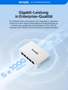 Switch LAN Tenda TEG1005D, 5-Port, Gigabit, Plug-and-Play, Alb - Img 3