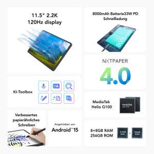 Tableta TCL NXTPAPER 11 Plus, 11.5, 256GB, 8GB RAM, gri - Img 2