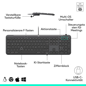 Tastatura cablata Logitech Signature Slim K620 pentru birou, USB-C, design ergonomic - Img 6
