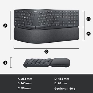 Tastatura ergonomica fara fir Logitech ERGO K860 - Tastatura divizata, suport pentru incheietura mainii, tastare naturala, rezistent la pete, conectivitate Bluetooth si USB, pentru Windows/Mac - Grafit - Img 14
