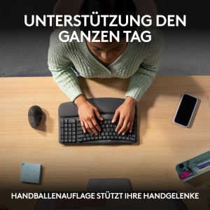 Tastatura ergonomica Logitech Wave Keys, wireless, cu suport pentru incheieturi, neagra - Img 4