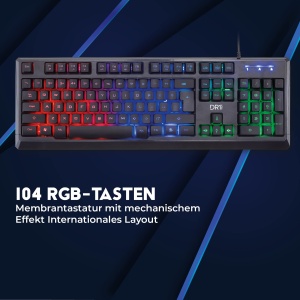 Tastatura ergonomica pentru jocuri DR1TECH Puma cu iluminare de fundal LED pentru PC/PS4 - 104 taste cu rollover cu 6 taste - Tastatura USB cu cablu (QWERTY International Layout) - Img 6