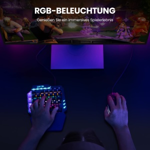 Tastatura mecanica de gaming RGB cu o singura mana Hiwings, comutator albastru, mini tastatura portabila pentru jocuri cu suport pentru incheietura mainii, iluminare curcubeu RGB, 38 de taste, negru - Img 7