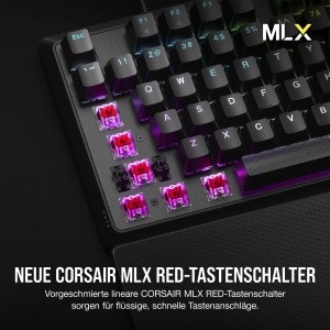 Tastatura mecanica pentru jocuri Corsair K70 CORE RGB cu suport pentru incheietura mainii - Comutatoare liniare rosii MLX prelubrifiate - Atenuare a sunetului - Compatibil iCUE - Aspect QWERTZ DE - Negru - Img 3